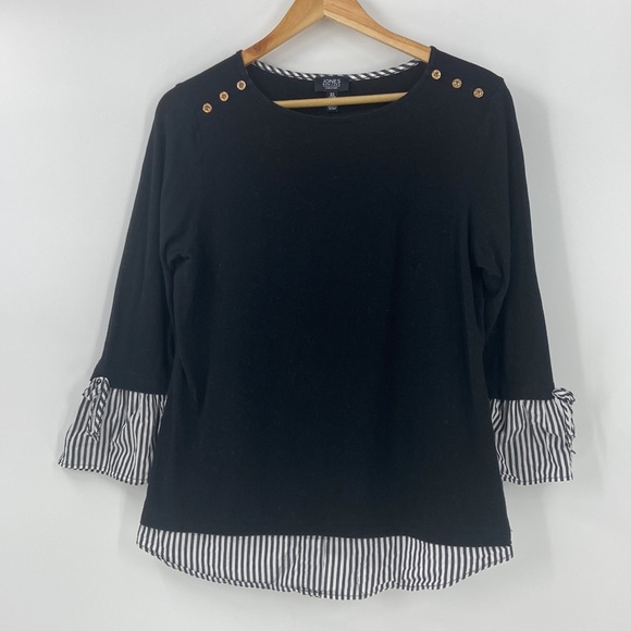 Jones NY black and white top with stripes medium - Picture 12 of 12